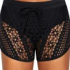 Discount Dear-Lover Hollow Out Lace Overlay Swim Short Bottom Black
