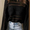 Discount Dear-Lover Hollow-out Cable Knit Cropped Sweater Black