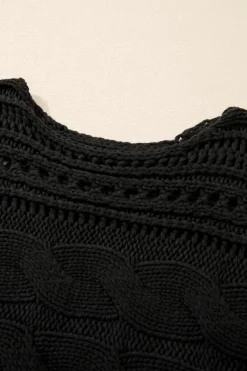 Discount Dear-Lover Hollow-out Cable Knit Cropped Sweater Black