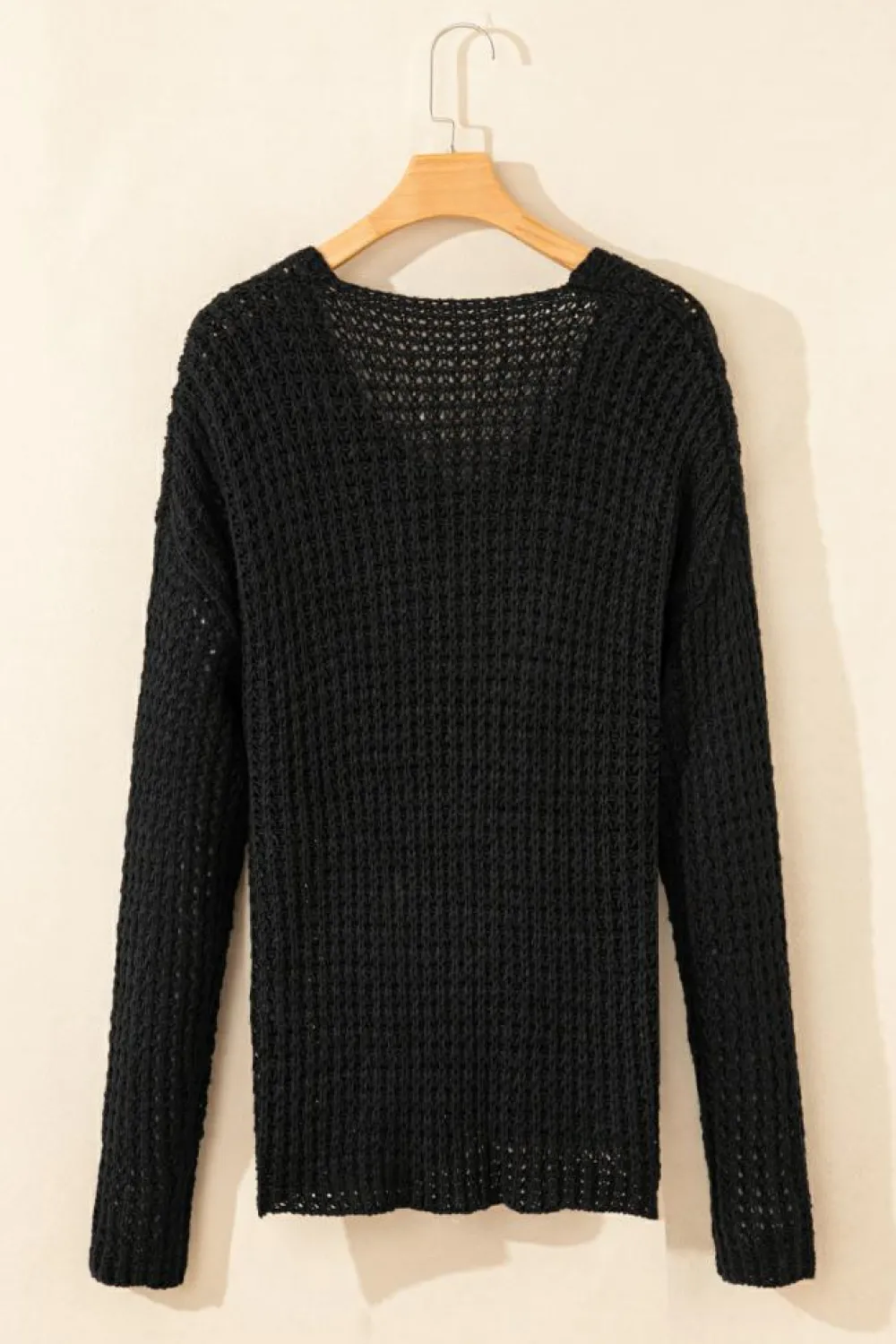 Fashion Dear-Lover Hollow-out Crochet V Neck Sweater Black