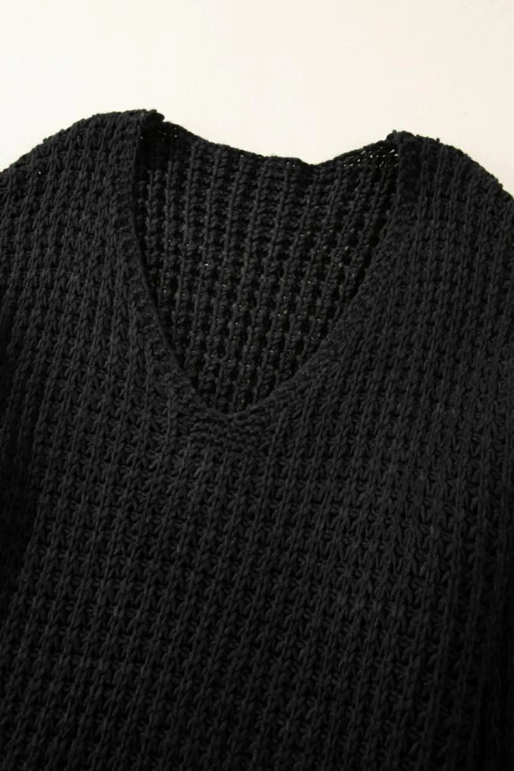 Fashion Dear-Lover Hollow-out Crochet V Neck Sweater Black