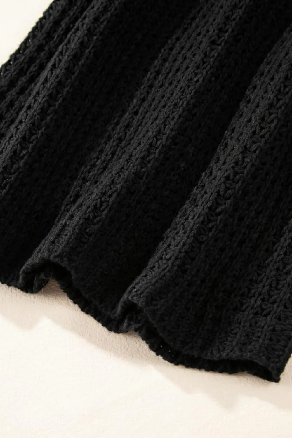 Fashion Dear-Lover Hollow-out Crochet V Neck Sweater Black