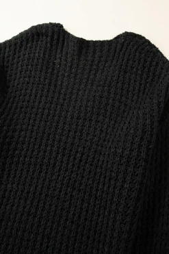 Fashion Dear-Lover Hollow-out Crochet V Neck Sweater Black