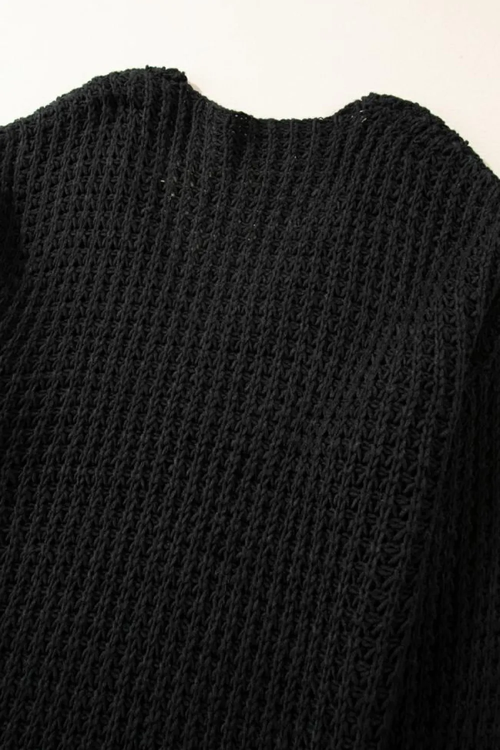 Fashion Dear-Lover Hollow-out Crochet V Neck Sweater Black