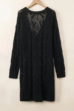 Fashion Dear-Lover Hollow-out Openwork Knit Cardigan Black