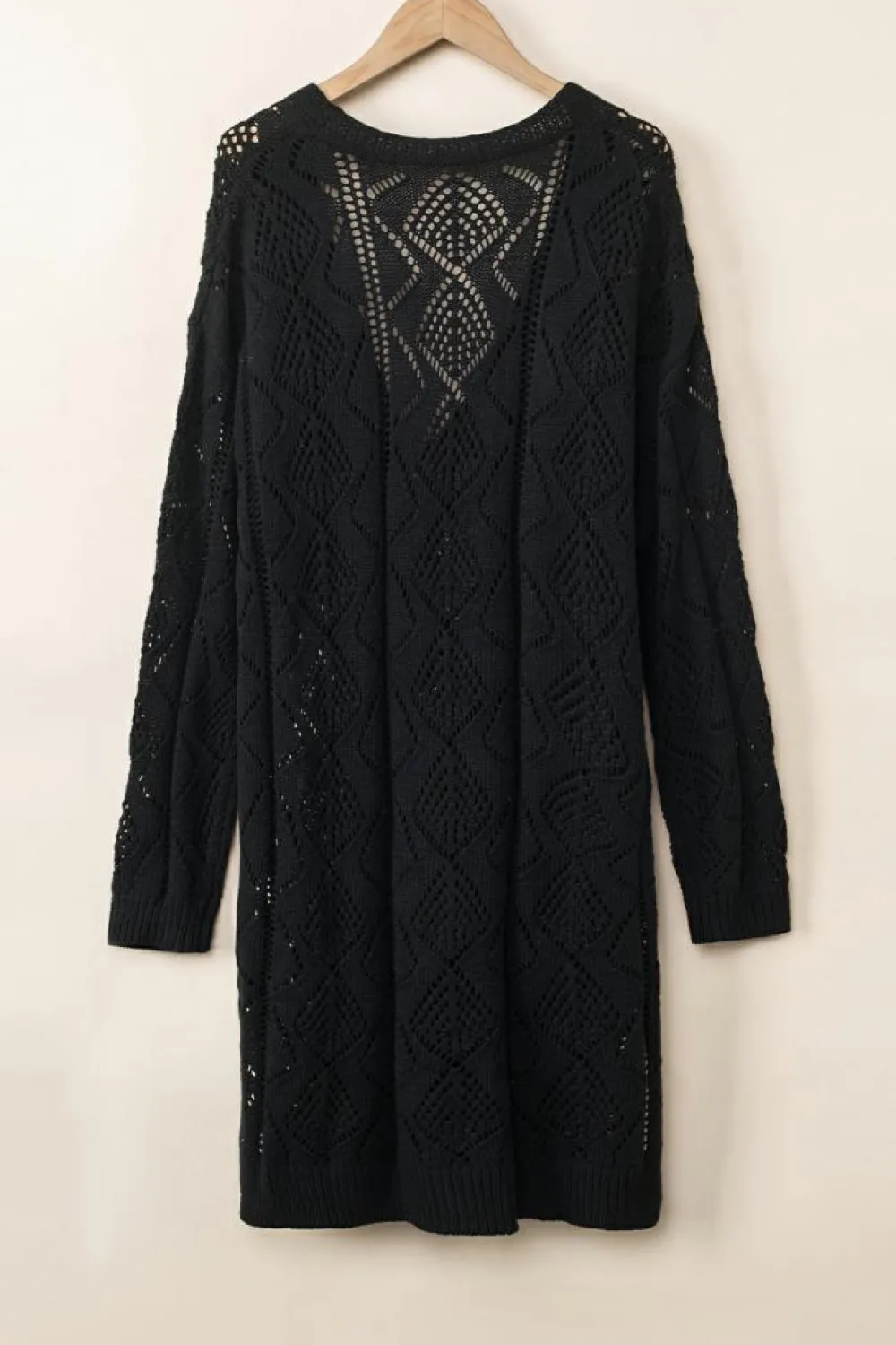 Fashion Dear-Lover Hollow-out Openwork Knit Cardigan Black