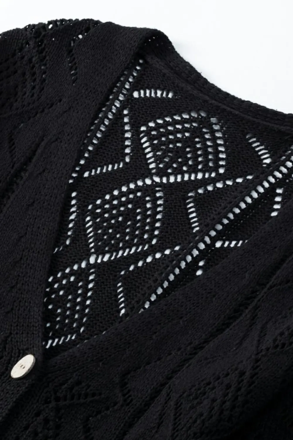 Fashion Dear-Lover Hollow-out Openwork Knit Cardigan Black
