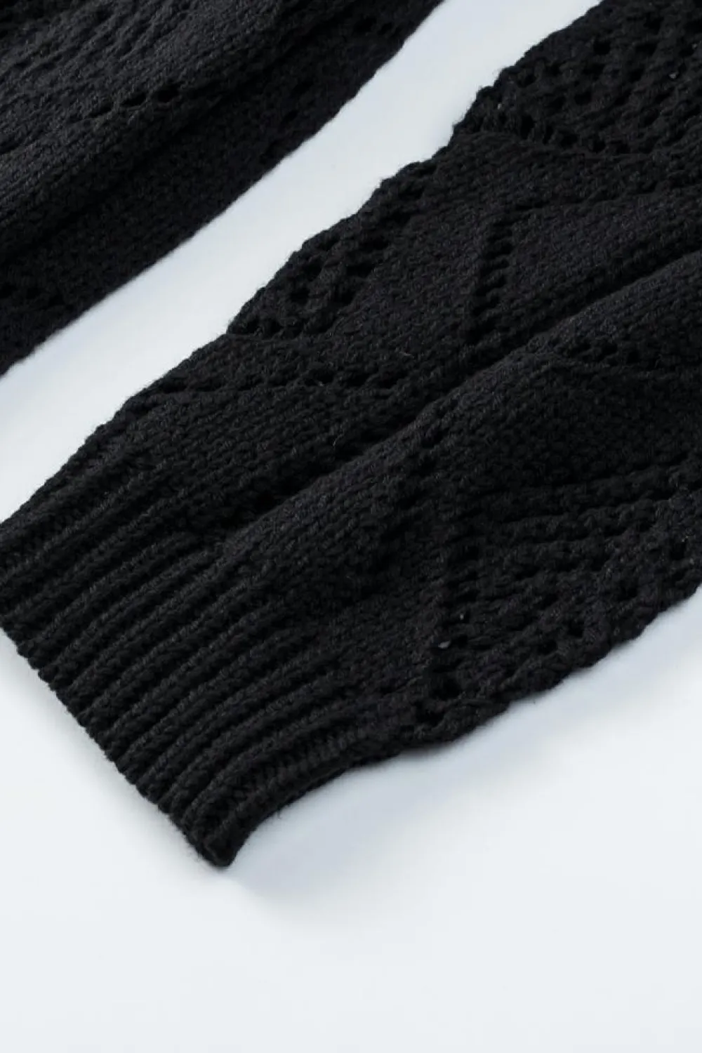 Fashion Dear-Lover Hollow-out Openwork Knit Cardigan Black