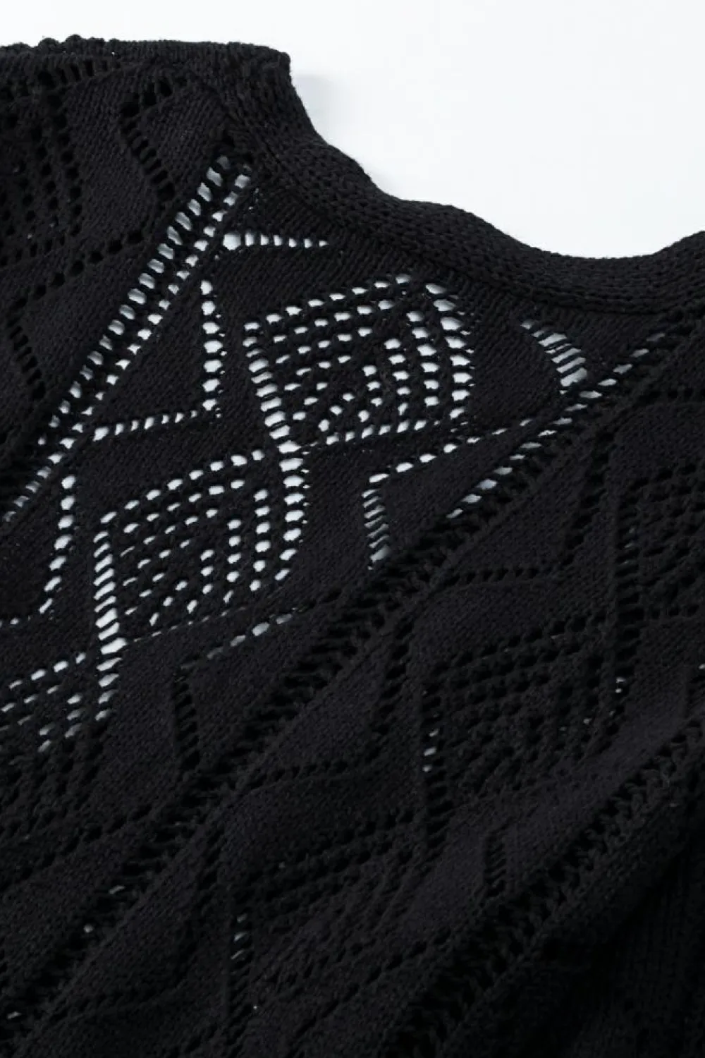 Fashion Dear-Lover Hollow-out Openwork Knit Cardigan Black