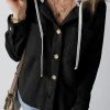 Clearance Dear-Lover Black Hooded Drawstring Pockets Corduroy Shacket Color black