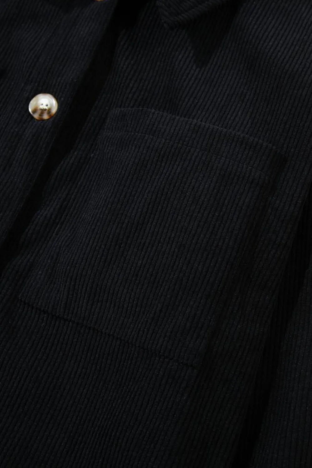 Clearance Dear-Lover Black Hooded Drawstring Pockets Corduroy Shacket Color black