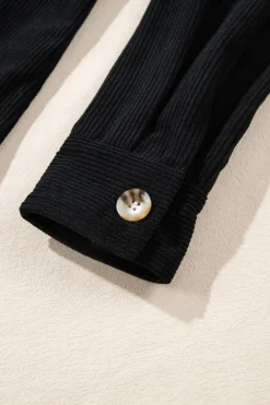 Clearance Dear-Lover Black Hooded Drawstring Pockets Corduroy Shacket Color black