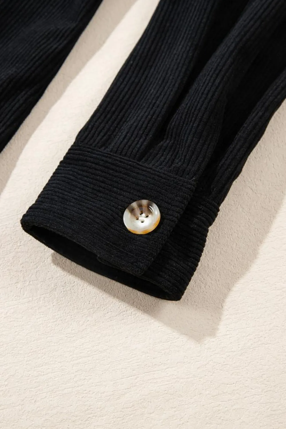 Clearance Dear-Lover Black Hooded Drawstring Pockets Corduroy Shacket Color black