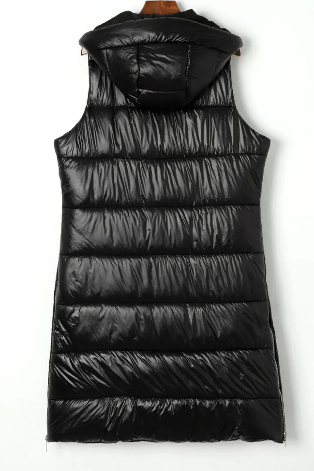 Clearance Dear-Lover Hooded Long Quilted Vest Coat Black