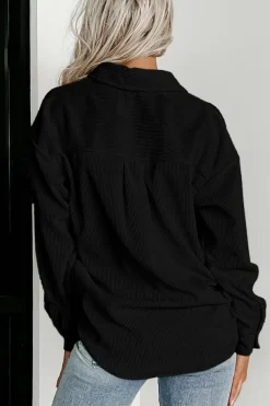 Online Dear-Lover Houndstooth Corduroy Patchwork Flap Pocket Shacket Black