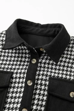 Online Dear-Lover Houndstooth Corduroy Patchwork Flap Pocket Shacket Black