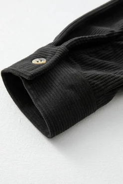 Online Dear-Lover Houndstooth Corduroy Patchwork Flap Pocket Shacket Black