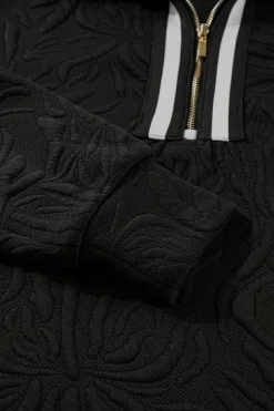 Outlet Dear-Lover Jacquard Textured Quarter Zipper Shift Mini Dress Black