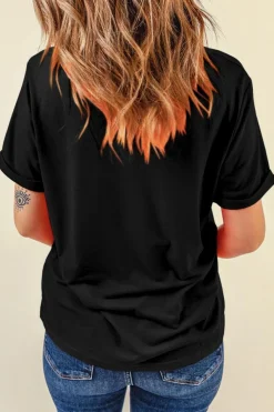 Online Dear-Lover July 4th Cute Flower Bow USA Letter Graphic Tee Black