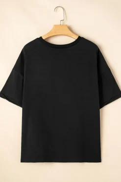 Sale Dear-Lover July 4th Stars AND Stripes Vintage Letter Graphic Tee Black