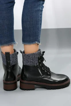 Discount Dear-Lover Knitted Patched Lace-up Heeled Ankle Boots Black
