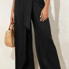 Fashion Dear-Lover Knotted Drop Waist Split Leg Relaxed Pants Black