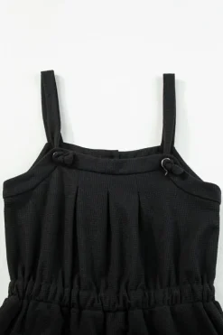 New Dear-Lover Knotted Straps Button Textured Drawstring Jumpsuit Black