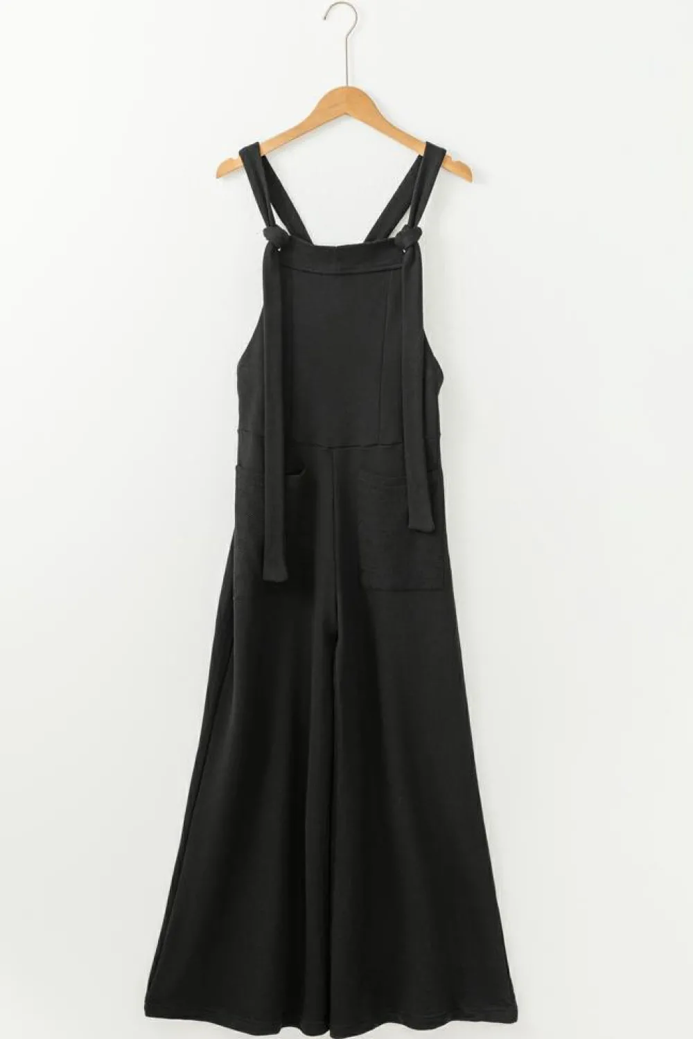 Discount Dear-Lover Knotted Straps Patch Pocket Wide Leg Jumpsuit Black