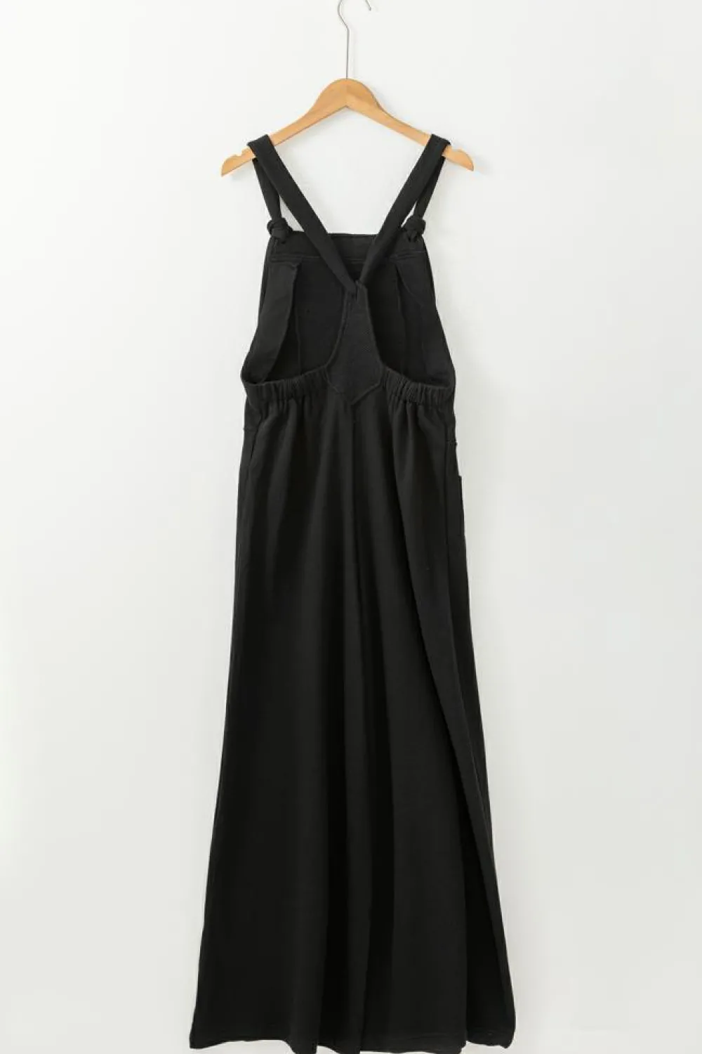 Discount Dear-Lover Knotted Straps Patch Pocket Wide Leg Jumpsuit Black