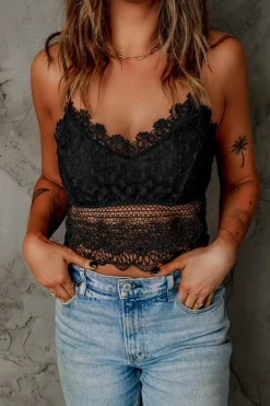 Hot Dear-Lover Lace Bralette Crop Top Black