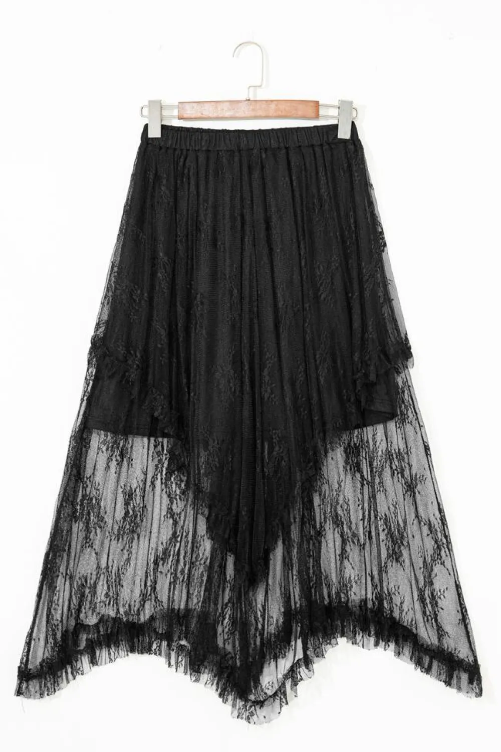 Online Dear-Lover Lace Cascading Tiered High Waist Maxi Skirt Black
