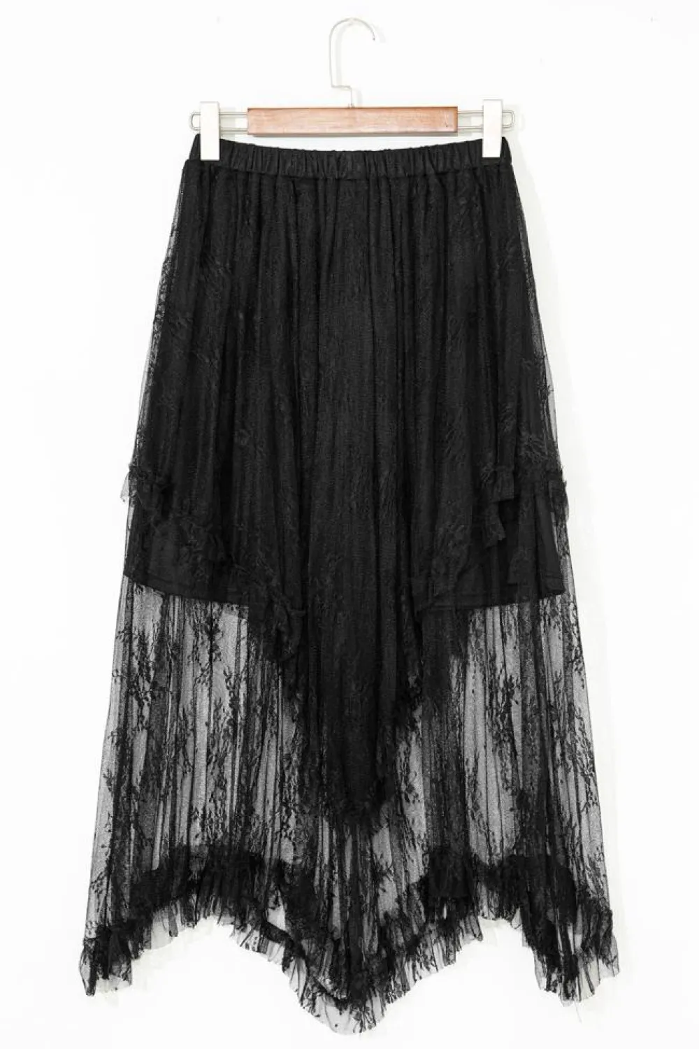 Online Dear-Lover Lace Cascading Tiered High Waist Maxi Skirt Black
