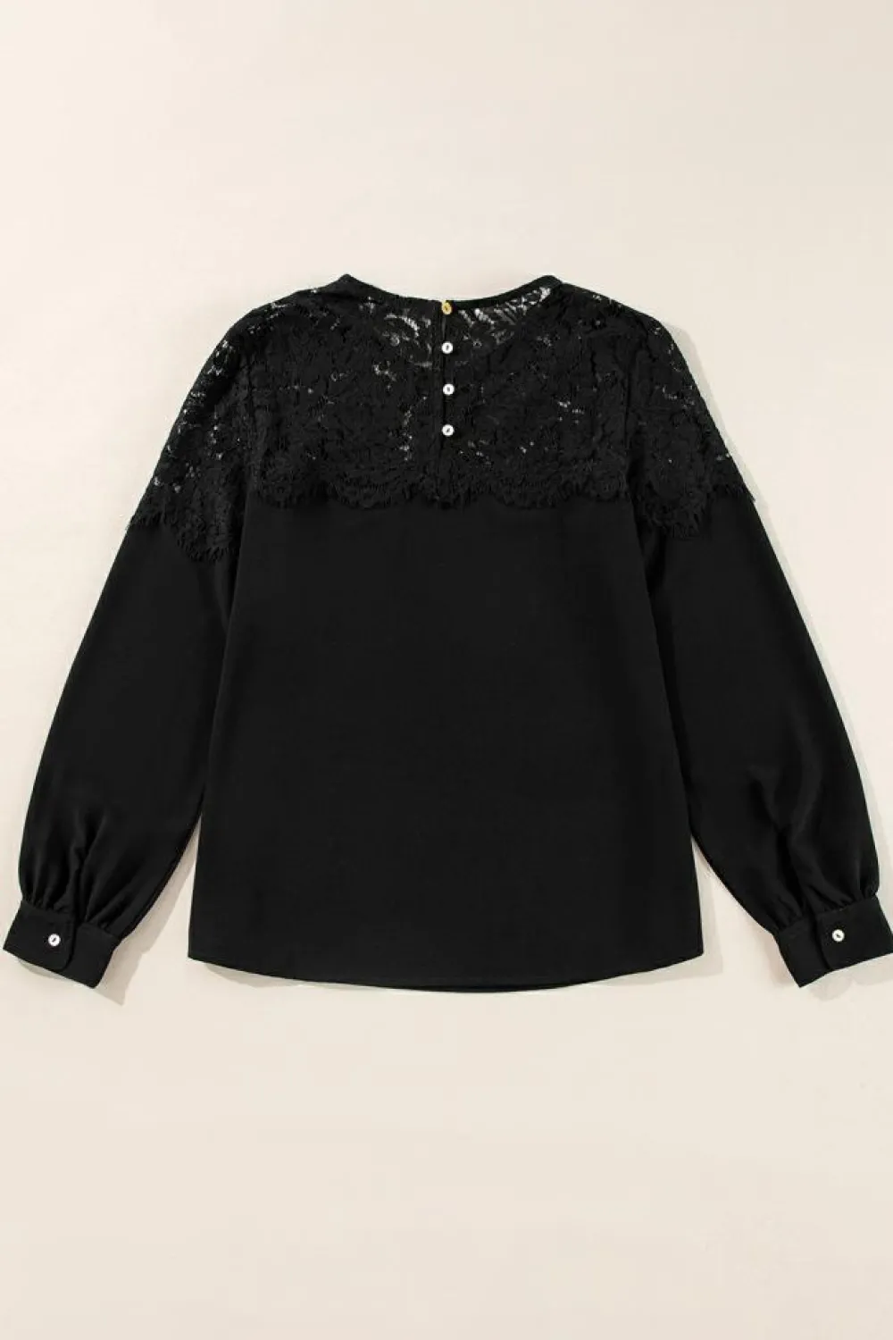 Best Dear-Lover Lace Crochet Patchwork O Neck Long Sleeve Top Black