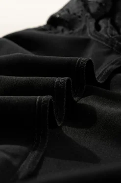 Best Dear-Lover Lace Crochet Patchwork O Neck Long Sleeve Top Black
