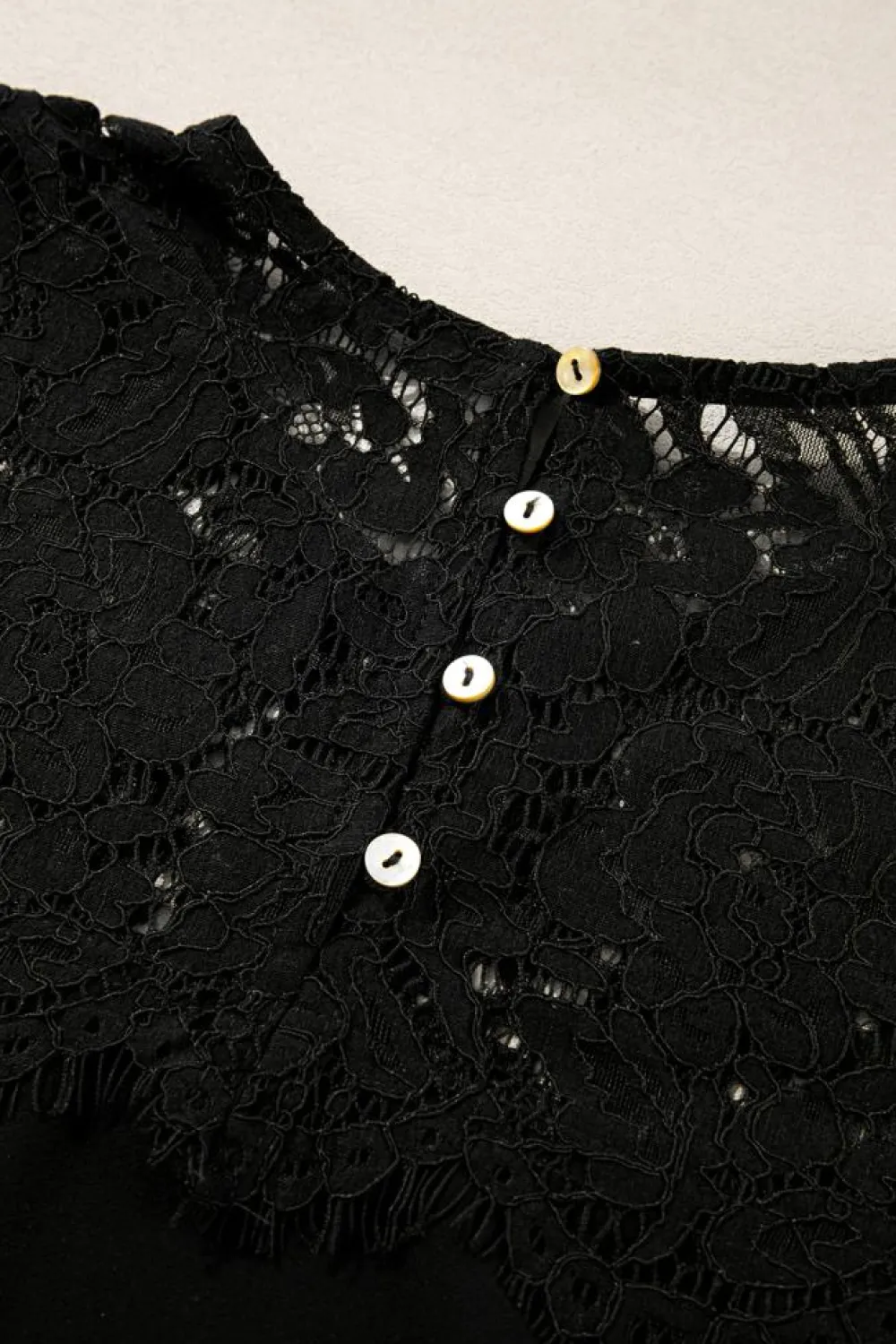 Best Dear-Lover Lace Crochet Patchwork O Neck Long Sleeve Top Black