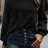 Outlet Dear-Lover Lace Long Sleeve Textured Pullover Black