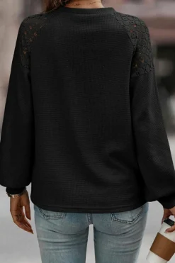 Outlet Dear-Lover Lace Long Sleeve Textured Pullover Black
