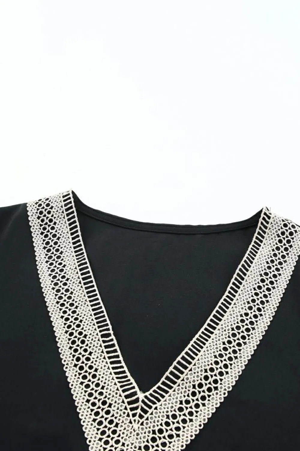 Online Dear-Lover Lace Trim V Neck Short Sleeve Blouse Black