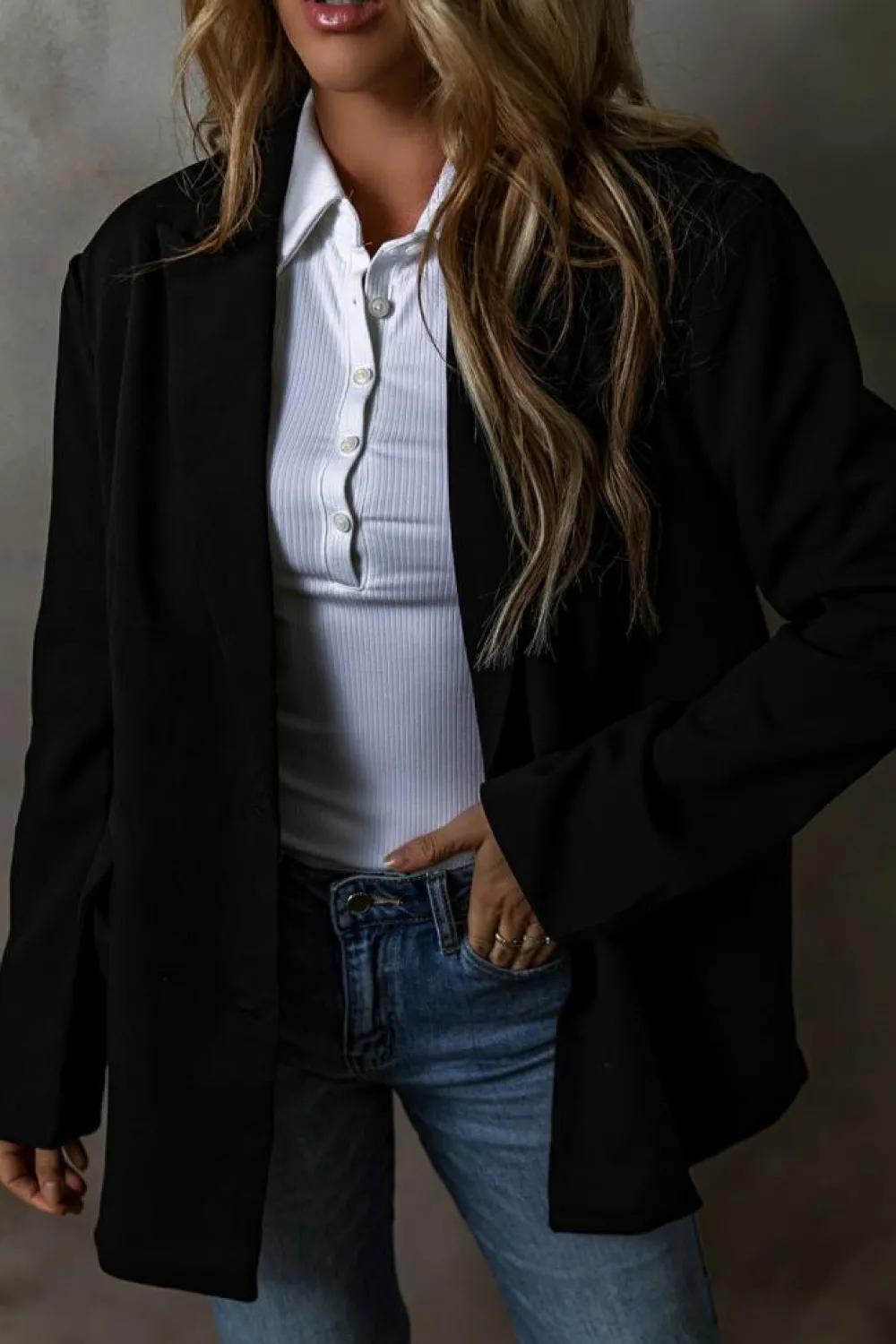 Best Dear-Lover Lapel Flap Pocket Buttoned Blazer Black
