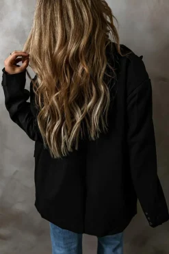 Best Dear-Lover Lapel Flap Pocket Buttoned Blazer Black