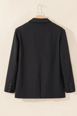 Best Dear-Lover Lapel Flap Pocket Buttoned Blazer Black