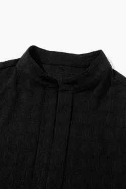 Fashion Dear-Lover Lattice Textured Split Neck Tank Top Black