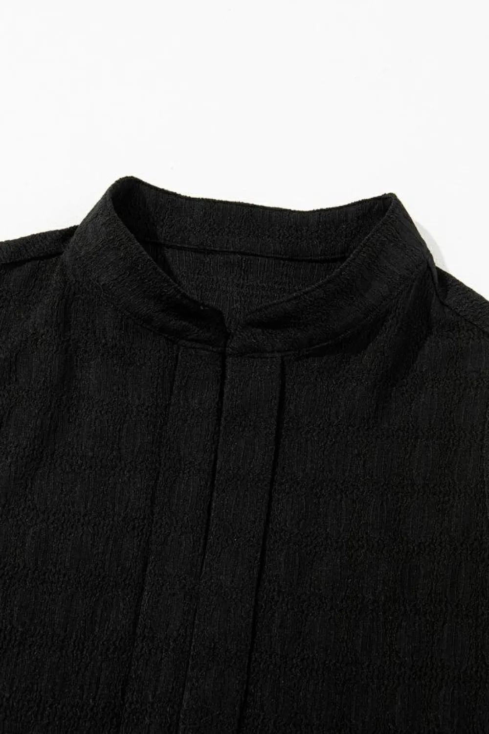 Fashion Dear-Lover Lattice Textured Split Neck Tank Top Black