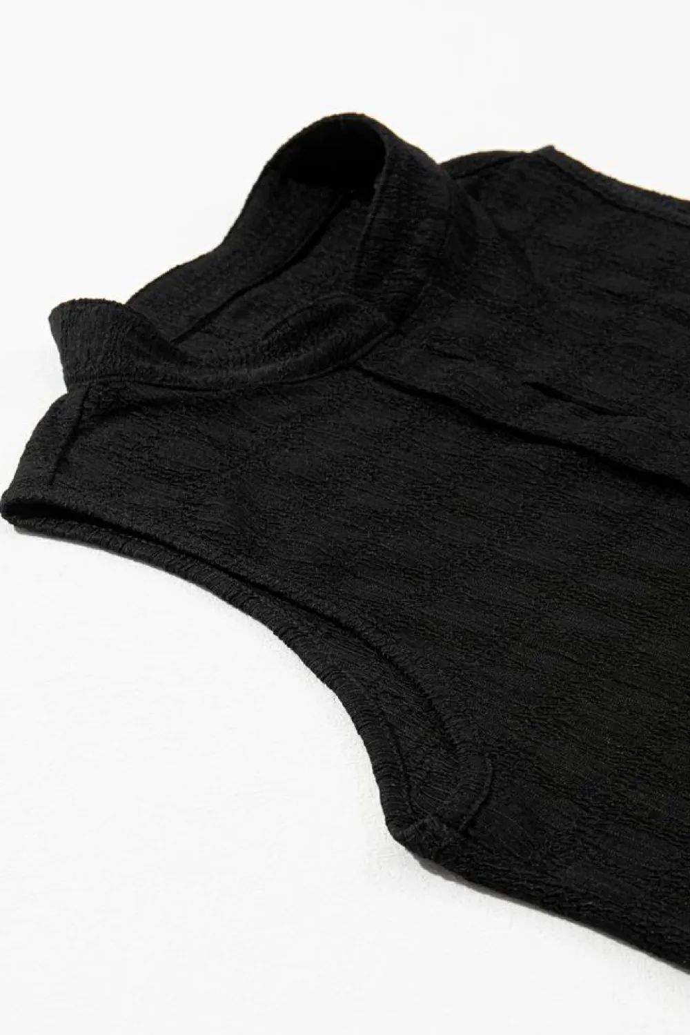 Fashion Dear-Lover Lattice Textured Split Neck Tank Top Black