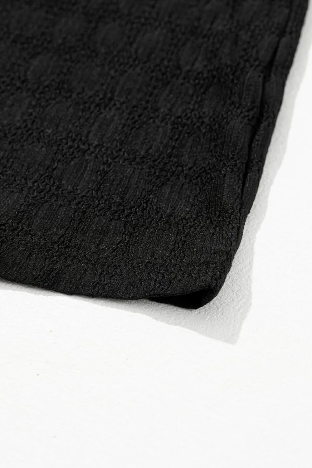 Fashion Dear-Lover Lattice Textured Split Neck Tank Top Black