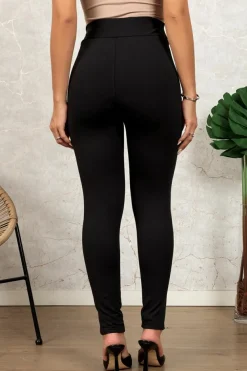 Sale Dear-Lover Leather Panel Patchwork High Waist Leggings Black