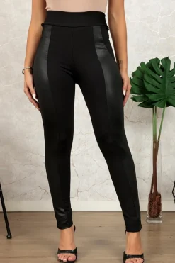 Sale Dear-Lover Leather Panel Patchwork High Waist Leggings Black