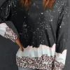 Sale Dear-Lover Leopard Bleached Pullover Sweatshirt Black