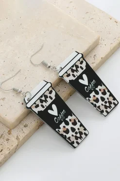 New Dear-Lover Leopard Coffee Print Beverage Cup Shape Earrings Black