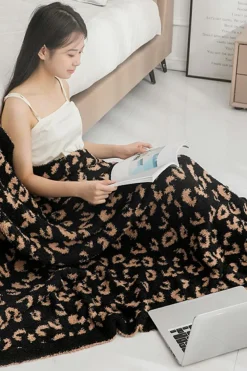 Outlet Dear-Lover Leopard Grain Knitting Blanket 127*152CM Black